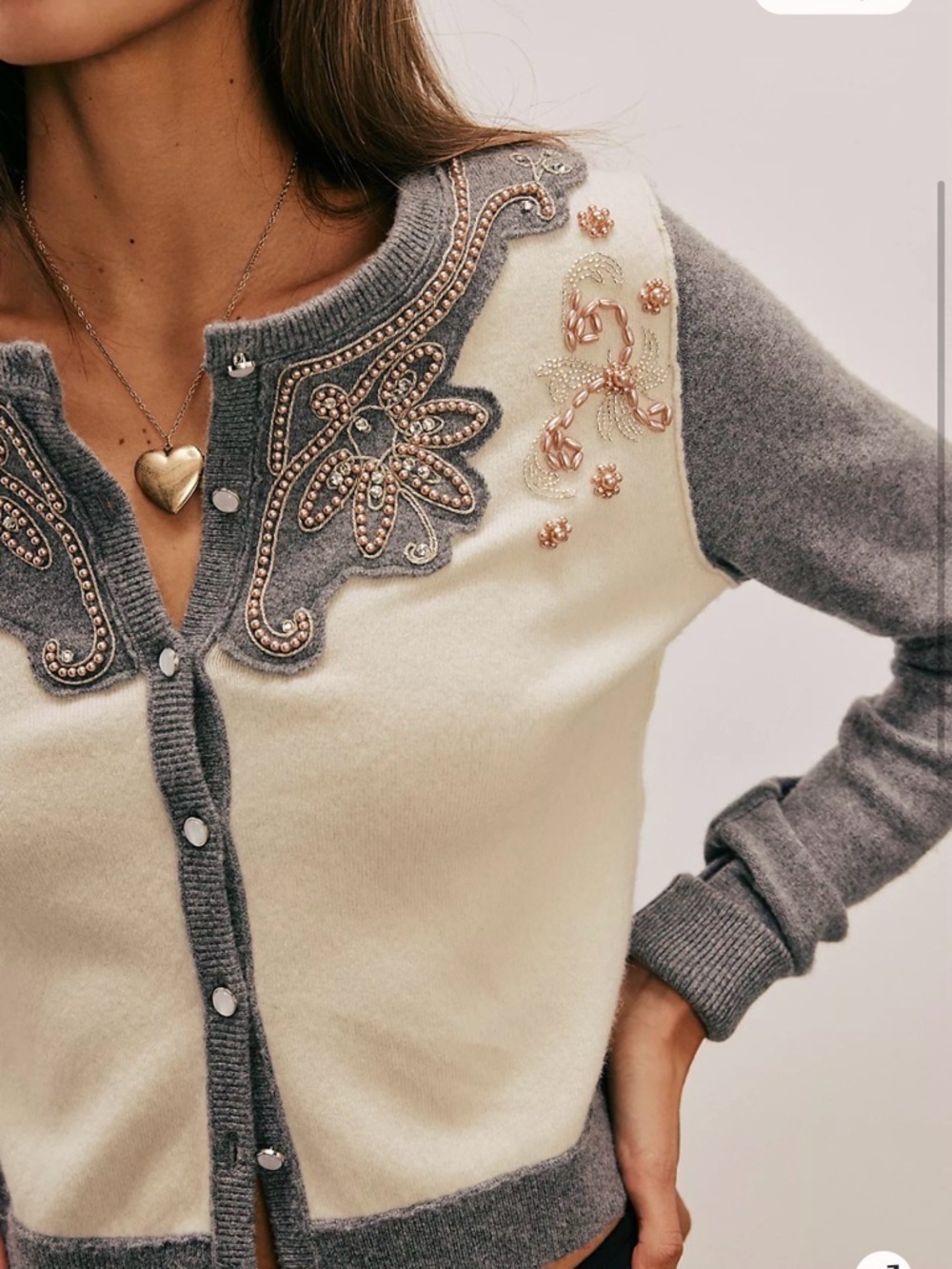 We the Free Loui Embellished Cardi Grey Combo  Wool Cashmere blend Sz XL